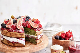 Green Sponge with Red Chia Jam and Coconut Cream